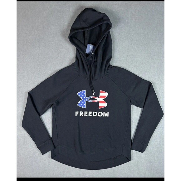 Under Armour Sweater Hoodie Womens Small Black Freedom USA Flag Hooded Pullover - Picture 1 of 5